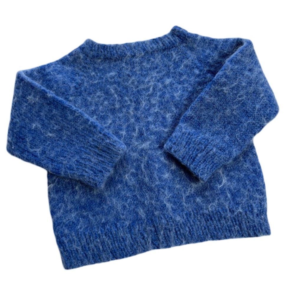 Vintage 1970s 1980s HandβKnit Cobalt Fuzzy Wool PulloverβSweater